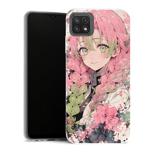 Coque Samsung Galaxy A22 5G Demon Slayer Mitsuri Kanroji Portrait Aquarelle Fleurs - MaCoquePerso