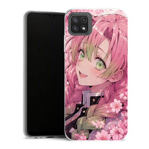Coque Samsung Galaxy A22 5G Demon Slayer Mitsuri Kanroji Portrait Fleurs Roses - MaCoquePerso