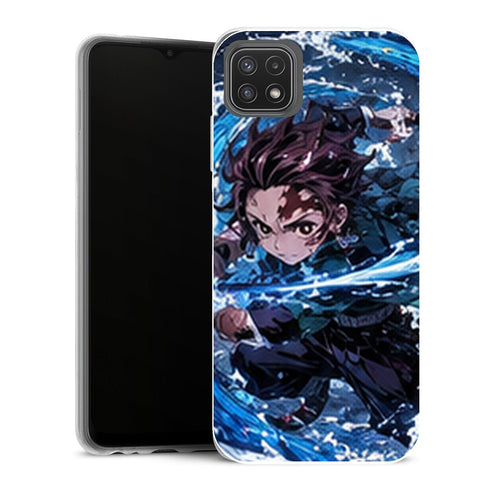Coque Samsung Galaxy A22 5G Demon Slayer Tanjiro Kamado Attaque Vague Bleue - MaCoquePerso