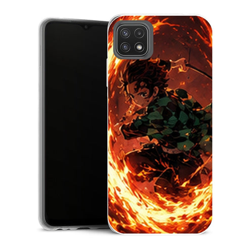 Coque Samsung Galaxy A22 5G Demon Slayer Tanjiro Kamado Cercle Feu Orange - MaCoquePerso