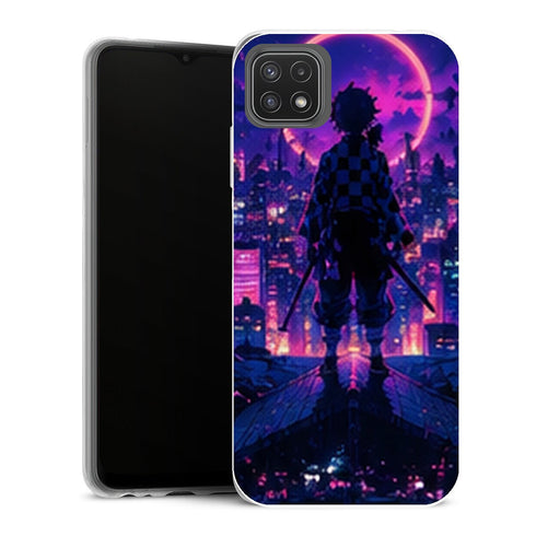 Coque Samsung Galaxy A22 5G Demon Slayer Tanjiro Kamado Dos Ville Lune Neon - MaCoquePerso