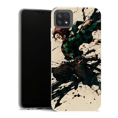 Coque Samsung Galaxy A22 5G Demon Slayer Tanjiro Kamado Encre Noire Dynamique - MaCoquePerso