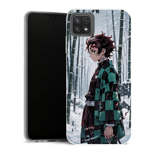 Coque Samsung Galaxy A22 5G Demon Slayer Tanjiro Kamado Foret Bambous Neige - MaCoquePerso