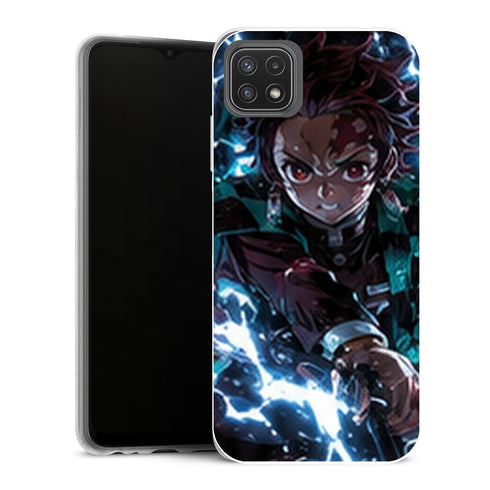 Coque Samsung Galaxy A22 5G Demon Slayer Tanjiro Kamado Foudre Bleue Frontale - MaCoquePerso