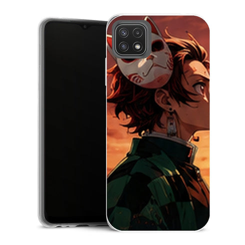 Coque Samsung Galaxy A22 5G Demon Slayer Tanjiro Kamado Masque Renard Coucher - MaCoquePerso