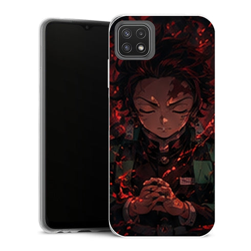Coque Samsung Galaxy A22 5G Demon Slayer Tanjiro Kamado Meditation Rouge Noir - MaCoquePerso