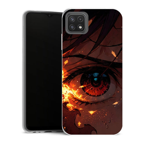 Coque Samsung Galaxy A22 5G Demon Slayer Tanjiro Kamado Oeil Feu Gros Plan - MaCoquePerso