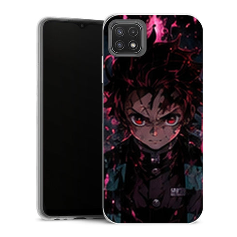 Coque Samsung Galaxy A22 5G Demon Slayer Tanjiro Kamado Pluie Magenta Sombre - MaCoquePerso
