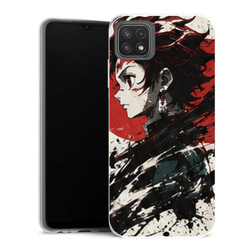 Coque Samsung Galaxy A22 5G Demon Slayer Tanjiro Kamado Profil Encre Rouge - MaCoquePerso
