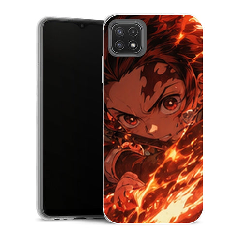 Coque Samsung Galaxy A22 5G Demon Slayer Tanjiro Kamado Regard Feu Flammes - MaCoquePerso