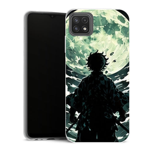 Coque Samsung Galaxy A22 5G Demon Slayer Tanjiro Kamado Silhouette Pleine Lune - MaCoquePerso