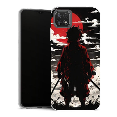 Coque Samsung Galaxy A22 5G Demon Slayer Tanjiro Kamado Silhouette Soleil Noir Blanc - MaCoquePerso