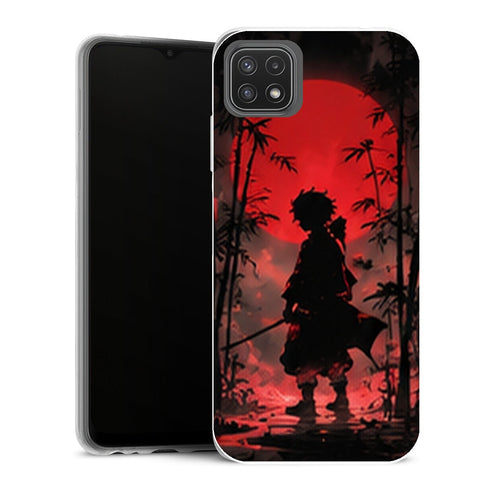 Coque Samsung Galaxy A22 5G Demon Slayer Tanjiro Kamado Silhouette Soleil Rouge - MaCoquePerso