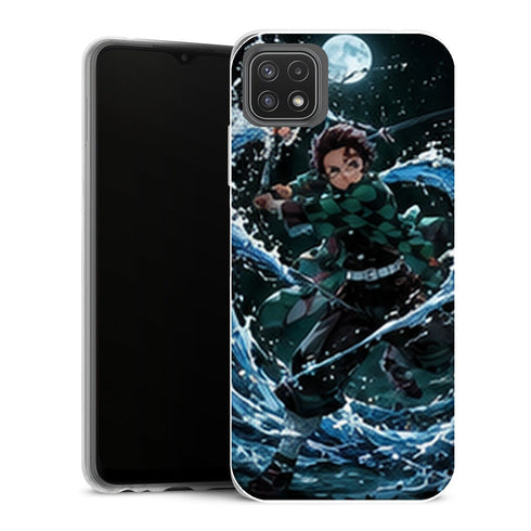 Coque Samsung Galaxy A22 5G Demon Slayer Tanjiro Kamado Souffle Eau Lune - MaCoquePerso