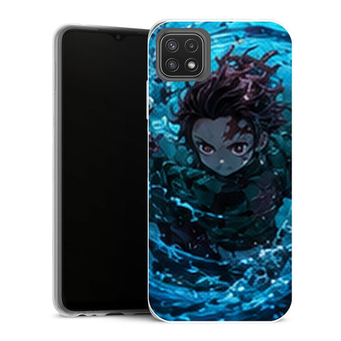 Coque Samsung Galaxy A22 5G Demon Slayer Tanjiro Kamado Tourbillon Eau Bleue - MaCoquePerso