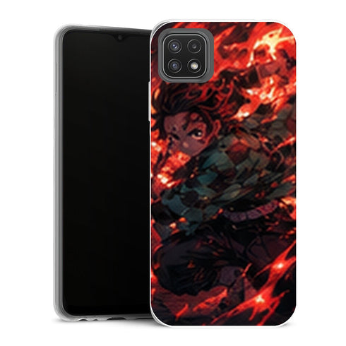 Coque Samsung Galaxy A22 5G Demon Slayer Tanjiro Kamado Tourbillon Feu Rouge - MaCoquePerso