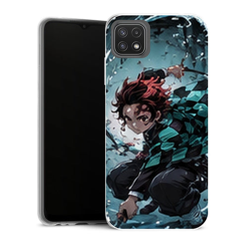 Coque Samsung Galaxy A22 5G Demon Slayer Tanjiro Kamado Vague Eau Combat - MaCoquePerso