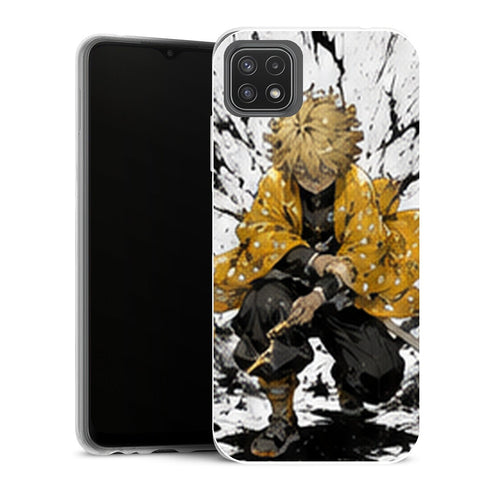 Coque Samsung Galaxy A22 5G Demon Slayer Zenitsu Agatsuma Assis Encre Noire - MaCoquePerso