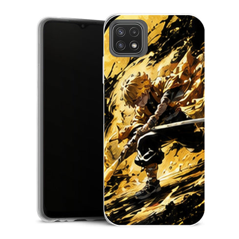 Coque Samsung Galaxy A22 5G Demon Slayer Zenitsu Agatsuma Attaque Lune Jaune - MaCoquePerso