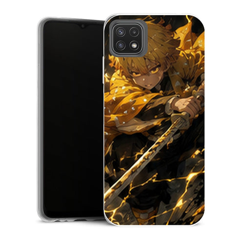 Coque Samsung Galaxy A22 5G Demon Slayer Zenitsu Agatsuma Charge Katana Eclairs - MaCoquePerso