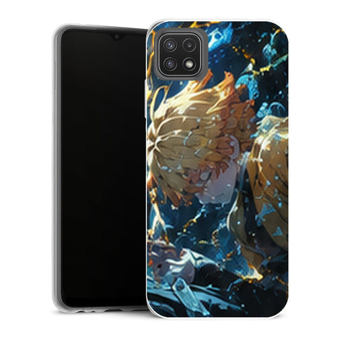 Coque Samsung Galaxy A22 5G Demon Slayer Zenitsu Agatsuma Choc Bleu Foudre - MaCoquePerso