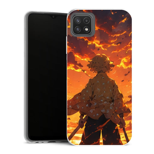 Coque Samsung Galaxy A22 5G Demon Slayer Zenitsu Agatsuma Coucher Soleil Katana - MaCoquePerso