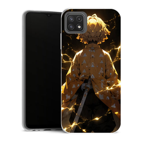 Coque Samsung Galaxy A22 5G Demon Slayer Zenitsu Agatsuma Dos Foudre Jaune - MaCoquePerso