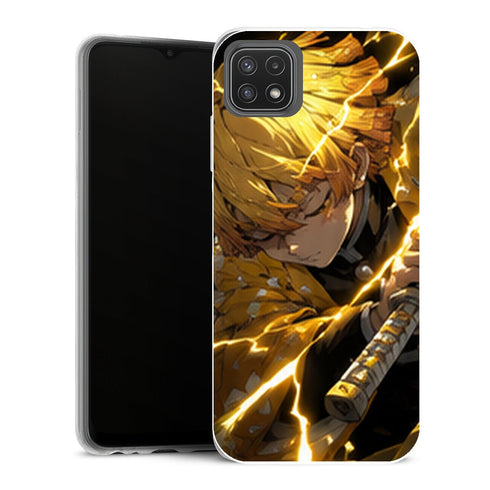 Coque Samsung Galaxy A22 5G Demon Slayer Zenitsu Agatsuma Eclair Katana Gros Plan - MaCoquePerso