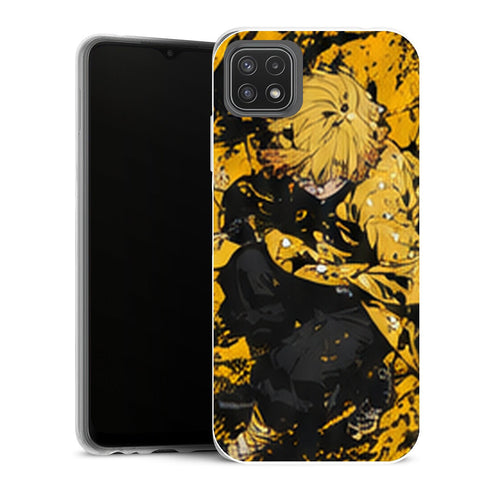 Coque Samsung Galaxy A22 5G Demon Slayer Zenitsu Agatsuma Encre Jaune Combat - MaCoquePerso