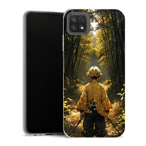 Coque Samsung Galaxy A22 5G Demon Slayer Zenitsu Agatsuma Foret Bambous Lumiere - MaCoquePerso