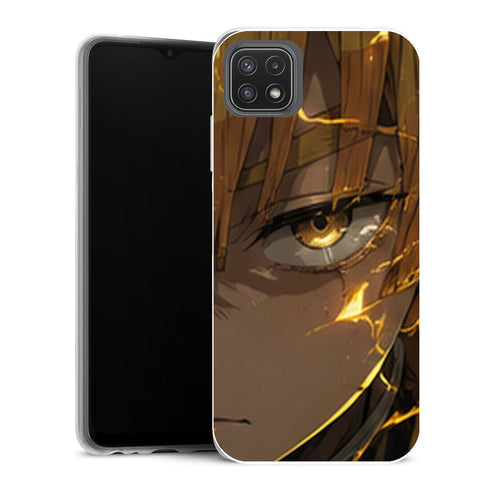 Coque Samsung Galaxy A22 5G Demon Slayer Zenitsu Agatsuma Oeil Dore Gros Plan - MaCoquePerso