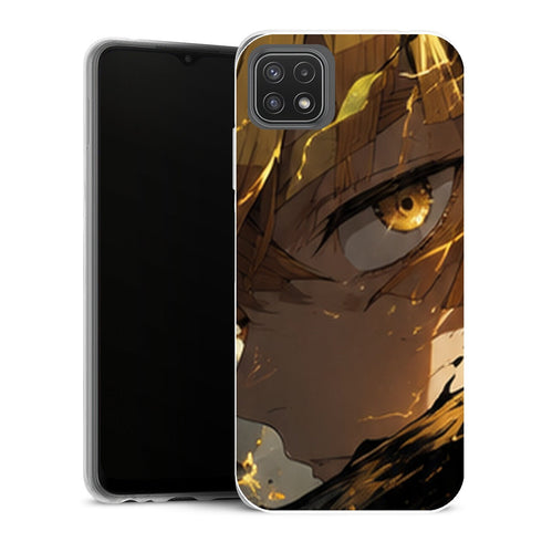 Coque Samsung Galaxy A22 5G Demon Slayer Zenitsu Agatsuma Oeil Foudre Dore - MaCoquePerso