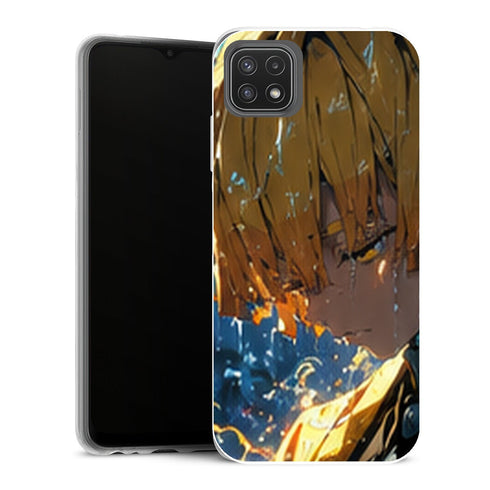 Coque Samsung Galaxy A22 5G Demon Slayer Zenitsu Agatsuma Pluie Bleue Portrait - MaCoquePerso
