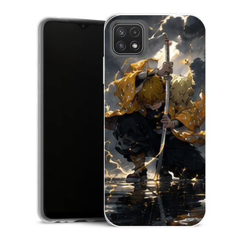Coque Samsung Galaxy A22 5G Demon Slayer Zenitsu Agatsuma Posture Pluie Katana - MaCoquePerso