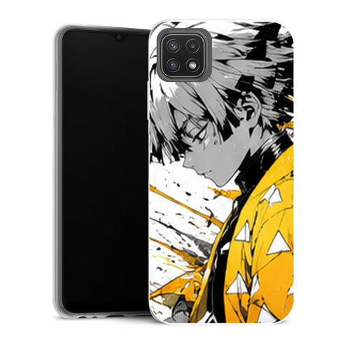 Coque Samsung Galaxy A22 5G Demon Slayer Zenitsu Agatsuma Profil Encre Jaune - MaCoquePerso