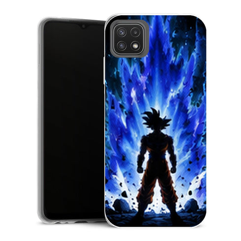 Coque Samsung Galaxy A22 5G Dragon Ball Dragon Ball Goku Aura Bleue Silhouette - MaCoquePerso