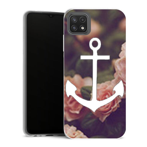 Coque Samsung Galaxy A22 5G Fleurs Ancre Florale fond de roses - MaCoquePerso
