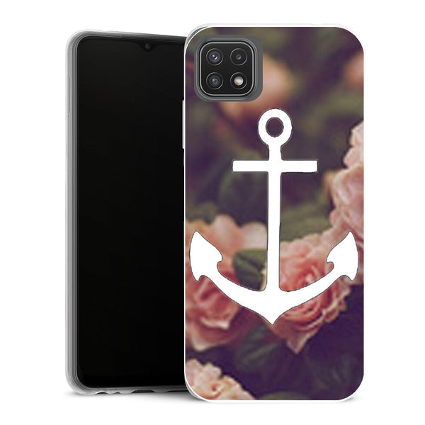 Coque Samsung Galaxy A22 5G Fleurs Ancre Florale fond de roses - MaCoquePerso