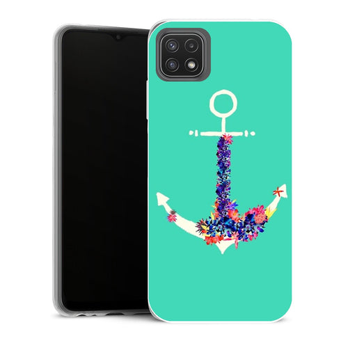 Coque Samsung Galaxy A22 5G Fleurs Ancre Florale Turquoise - MaCoquePerso