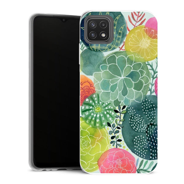 Coque Samsung Galaxy A22 5G Fleurs Cercles succulents - MaCoquePerso