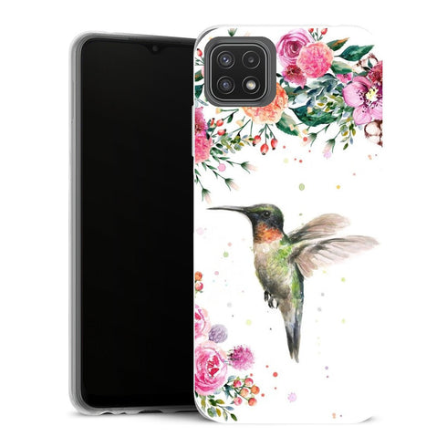 Coque Samsung Galaxy A22 5G Fleurs Colibri et fleurs aquarelle - MaCoquePerso