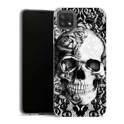 Coque Samsung Galaxy A22 5G Fleurs Crâne de dentelle gothique - MaCoquePerso