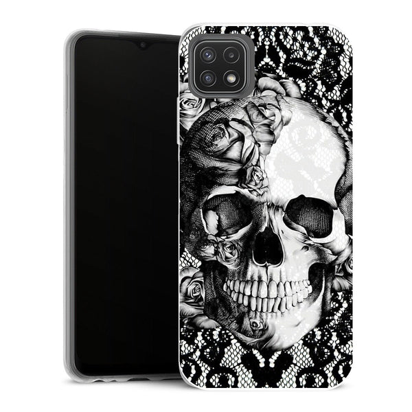Coque Samsung Galaxy A22 5G Fleurs Crâne de dentelle gothique - MaCoquePerso