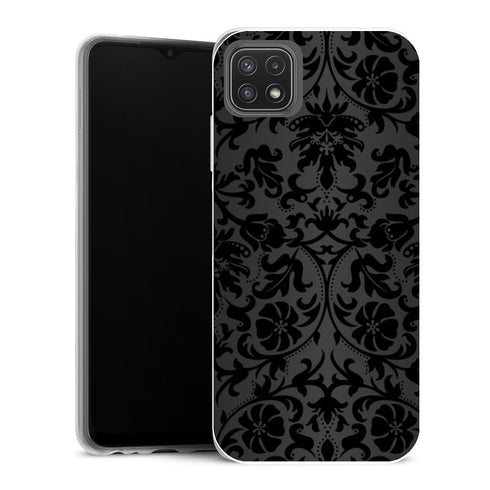 Coque Samsung Galaxy A22 5G Fleurs Damassé florale noire - MaCoquePerso