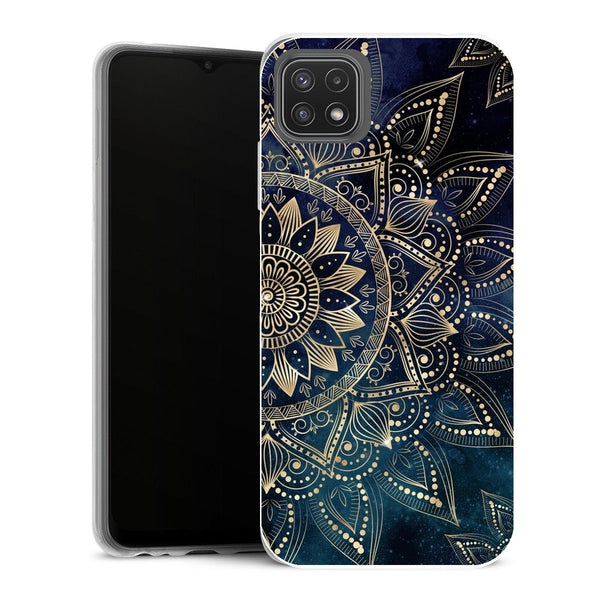 Coque Samsung Galaxy A22 5G Fleurs Mandala doré élégant Blue Galaxy Design - MaCoquePerso