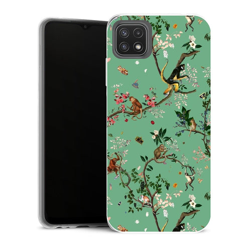 Coque Samsung Galaxy A22 5G Fleurs Monde des singes vert - MaCoquePerso