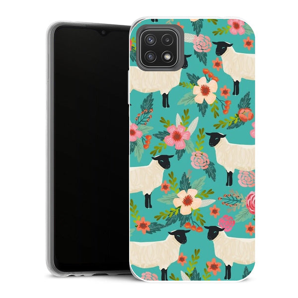Coque Samsung Galaxy A22 5G Fleurs Motif floral de sanctuaire de ferme de moutons cadeaux mignons pour les amoureux des animaux - MaCoquePerso