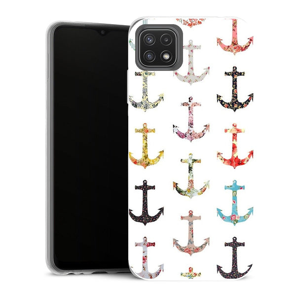 Coque Samsung Galaxy A22 5G Fleurs Pattern Ancre Floral avec rose - MaCoquePerso