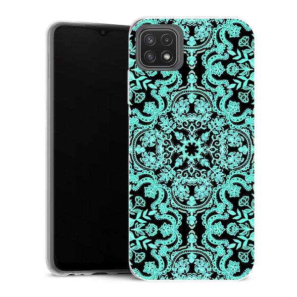 Coque Samsung Galaxy A22 5G Fleurs Rosace Mint - MaCoquePerso