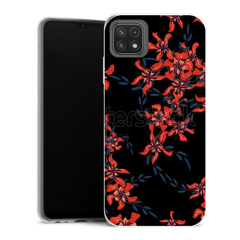Coque Samsung Galaxy A22 5G Fleurs Rouge En Noir 1126491167 - MaCoquePerso